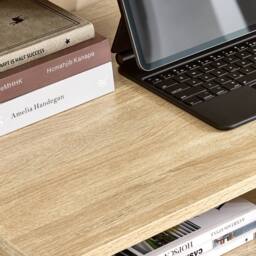 SoBuy Compact Office Desk - Light Oak & White Frame - thumbnail 7
