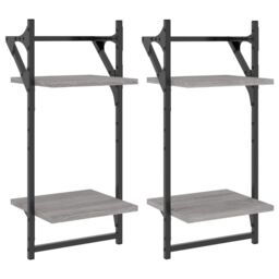 Berkfield Home 2-Tier Wall Shelves with Bars 2 pcs Grey Sonoma 30x25x65 cm - Size: 30 x 25 x 65 cm - thumbnail 2