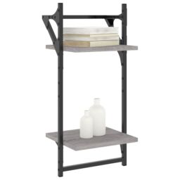 Berkfield Home 2-Tier Wall Shelves with Bars 2 pcs Grey Sonoma 30x25x65 cm - Size: 30 x 25 x 65 cm - thumbnail 3