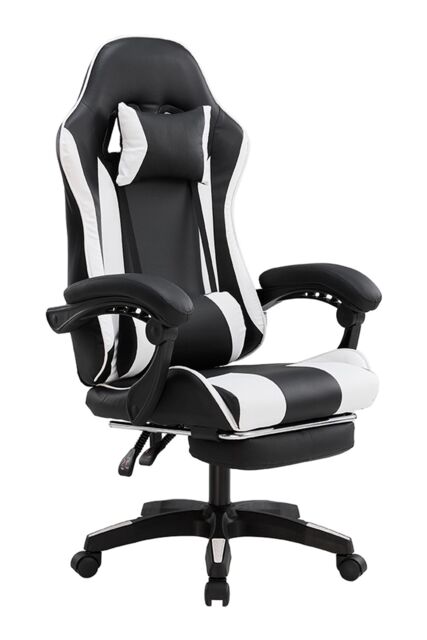 Living and Home High Back Gaming Office Chair with Footrest in Jet Black - image 1