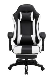 Living and Home High Back Gaming Office Chair with Footrest in Jet Black - thumbnail 3
