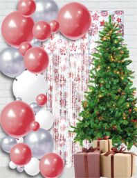 Netagon Shimmer Tinsel Curtain Christmas Snow Design 3M x 1M Red - thumbnail 6