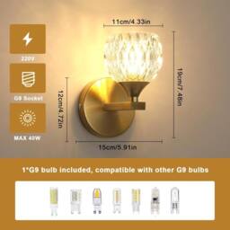 Pheashine Elegant Wall Light Tri-Colour G9 7W Glass Lamp 15x12x19cm in Gold - Size: 15 x 12 x 19 cm - thumbnail 4