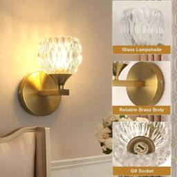 Pheashine Elegant Wall Light Tri-Colour G9 7W Glass Lamp 15x12x19cm in Gold - Size: 15 x 12 x 19 cm - thumbnail 3
