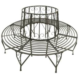 Berkfield Home Garden Tree Bench 160 cm Steel in Grey - thumbnail 2