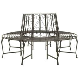Berkfield Home Garden Tree Bench 160 cm Steel in Grey - thumbnail 1