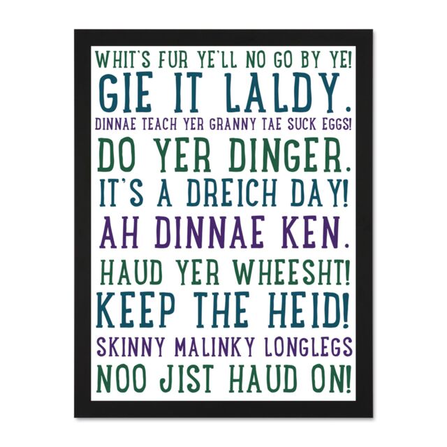 "Artery8 Wall Art Print Scottish Sayings Phrases Scotland Typography Picture Art Large Framed Wall Décor Art in Brown - Size: W18"" x H24""" - image 1