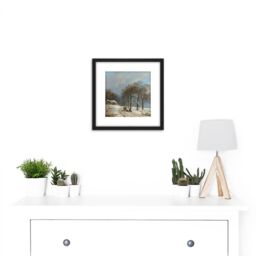Artery8 Koekkoek Winter Landscape 8X8 Inch Square Wooden Framed Wall Art Print Picture with Mount in Black - thumbnail 2