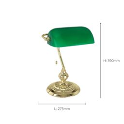 Eglo Bankers Table Lamp - Green Glass & Brass-Coloured Steel in Metallic Gold - thumbnail 3