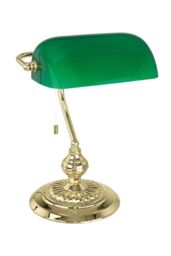 Eglo Bankers Table Lamp - Green Glass & Brass-Coloured Steel in Metallic Gold - thumbnail 1