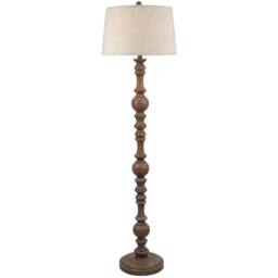 Wyld Haus Perouges Slim Wooden Pillar Floor Lamp Edged Linen Shade in Brown - Size: 140 cm - thumbnail 2