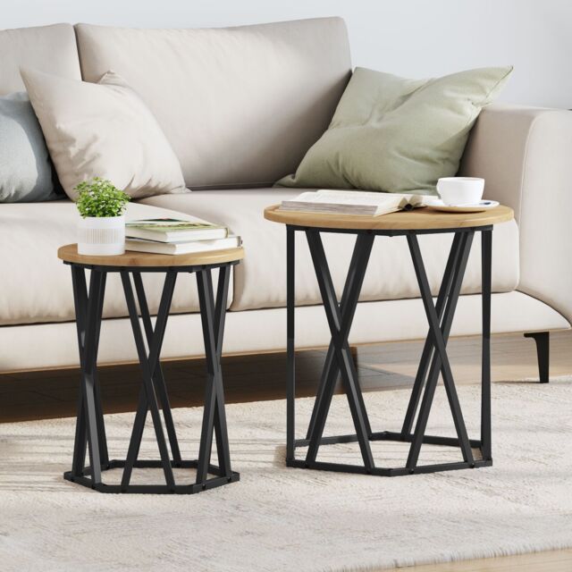 Berkfield Home Artisan oak MDF, Metal Medium Coffee Table Round Industrial in Brown - image 1