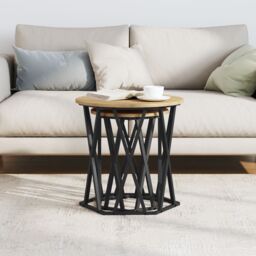 Berkfield Home Artisan oak MDF, Metal Medium Coffee Table Round Industrial in Brown - thumbnail 4
