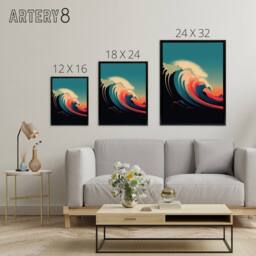 "Artery8 Rainbow Colour Surf Wave Ocean Bauhaus Framed Canvas Wall Art Print in Blue - Size: W12"" x H16""" - thumbnail 4