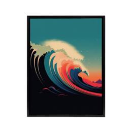 "Artery8 Rainbow Colour Surf Wave Ocean Bauhaus Framed Canvas Wall Art Print in Blue - Size: W12"" x H16""" - thumbnail 1