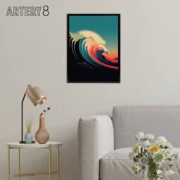 "Artery8 Rainbow Colour Surf Wave Ocean Bauhaus Framed Canvas Wall Art Print in Blue - Size: W12"" x H16""" - thumbnail 3