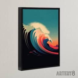 "Artery8 Rainbow Colour Surf Wave Ocean Bauhaus Framed Canvas Wall Art Print in Blue - Size: W12"" x H16""" - thumbnail 2