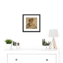 Artery8 Rembrandt Old Man Divided Fur Cap Sketch Drawing 8X8 Inch Square Wooden Framed Wall Art Print Picture with Mount in Black - thumbnail 2