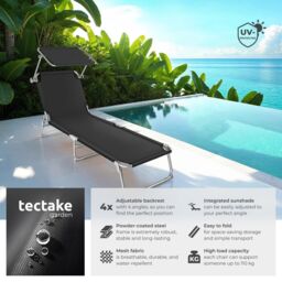 tectake Sun Lounger Set Of 2 in Black - Size: 2 Seater - thumbnail 2