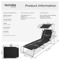 tectake Sun Lounger Set Of 2 in Black - Size: 2 Seater - thumbnail 6