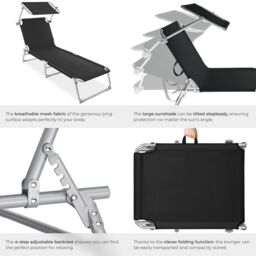 tectake Sun Lounger Set Of 2 in Black - Size: 2 Seater - thumbnail 5