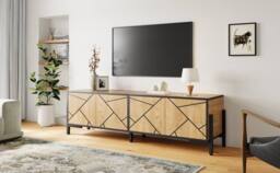 BTM Geometric TV Stand Lowboard Media Console Storage Cabinet in Brown - thumbnail 4