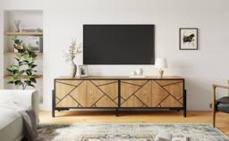 BTM Geometric TV Stand Lowboard Media Console Storage Cabinet in Brown - thumbnail 2
