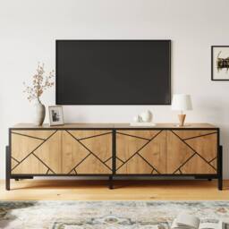 BTM Geometric TV Stand Lowboard Media Console Storage Cabinet in Brown - thumbnail 9