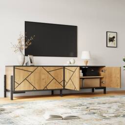 BTM Geometric TV Stand Lowboard Media Console Storage Cabinet in Brown - thumbnail 8