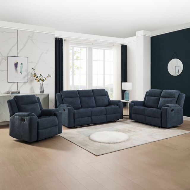 More4Homes Orka 1+2+3 Seater Fabric Manual Recliner Sofa Set in Blue - image 1