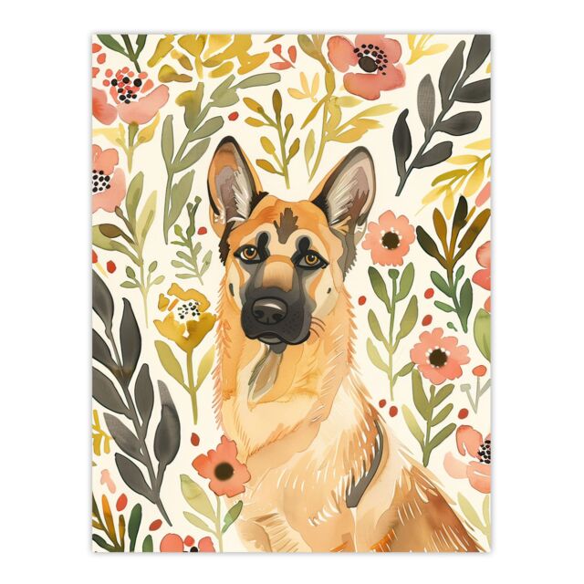 "Artery8 Dog Lover German Shepherd in Wildflower Field Wall Art Print in Green - Size: W18"" x H24""" - image 1