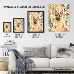 "Artery8 Dog Lover German Shepherd in Wildflower Field Wall Art Print in Green - Size: W18"" x H24""" - thumbnail 3