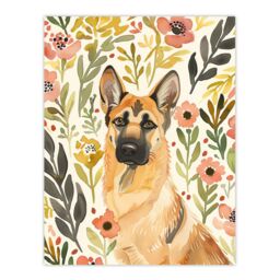 "Artery8 Dog Lover German Shepherd in Wildflower Field Wall Art Print in Green - Size: W18"" x H24""" - thumbnail 1