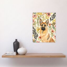 "Artery8 Dog Lover German Shepherd in Wildflower Field Wall Art Print in Green - Size: W18"" x H24""" - thumbnail 4
