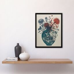 Artery8 Wall Art Print Abstract Thistle Flowers Artistic Linocut Painting Teal Blue Red Scottish Bouquet Nature Colourful Bright Floral Modern - thumbnail 4