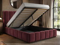 Solace+Co Emilie Ribbed Ottoman Bed Burgundy Velvet - Size: Double - thumbnail 2