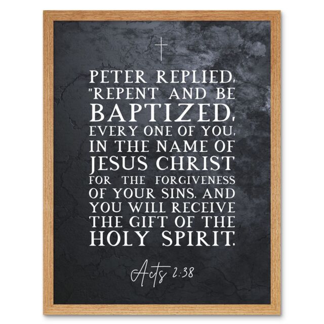 Artery8 Wall Art Print Acts 2:38 Repent & Be Baptized Gift of the Holy Spirit Christian Bible Verse Quote Scripture Typography Art Framed - image 1