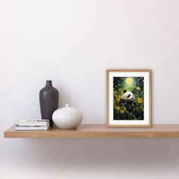 Artery8 Wall Art Print Midsummer Night's Panda Dream Oil Painting Panda Bear in a Full Moon Sunflower Field Landscape Kids Bedroom Artwork Framed 9X7 - thumbnail 2