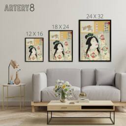 "Artery8 Shizuka Gozen Theatre Portrait Framed Canvas Wall Art Print Kunichika in Orange - Size: W12"" x H16""" - thumbnail 4