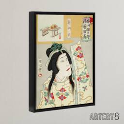 "Artery8 Shizuka Gozen Theatre Portrait Framed Canvas Wall Art Print Kunichika in Orange - Size: W12"" x H16""" - thumbnail 2