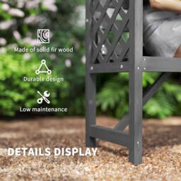 OUTSUNNY Arch Pergola Garden Bench, Wooden Garden Arbour with Seat in Grey - thumbnail 6