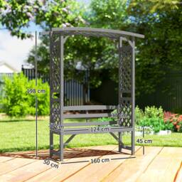 OUTSUNNY Arch Pergola Garden Bench, Wooden Garden Arbour with Seat in Grey - thumbnail 3