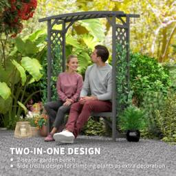 OUTSUNNY Arch Pergola Garden Bench, Wooden Garden Arbour with Seat in Grey - thumbnail 4