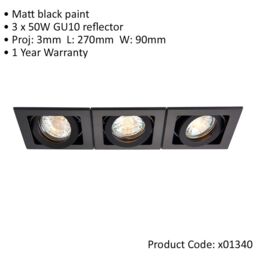 Loops 2 PACK Triple Recessed Boxed Downlight - 3 x 50W GU10 Reflector - Matt Black - thumbnail 2