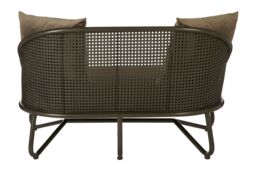 Orsina 2 Seat Sofa With Curved Legs, Faux Upholstered Couch With Open Lattice Backrest, Two Seater Sofa For Patio in Brown - thumbnail 5