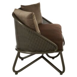 Orsina 2 Seat Sofa With Curved Legs, Faux Upholstered Couch With Open Lattice Backrest, Two Seater Sofa For Patio in Brown - thumbnail 4