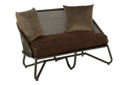Orsina 2 Seat Sofa With Curved Legs, Faux Upholstered Couch With Open Lattice Backrest, Two Seater Sofa For Patio in Brown - thumbnail 3