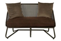 Orsina 2 Seat Sofa With Curved Legs, Faux Upholstered Couch With Open Lattice Backrest, Two Seater Sofa For Patio in Brown - thumbnail 6