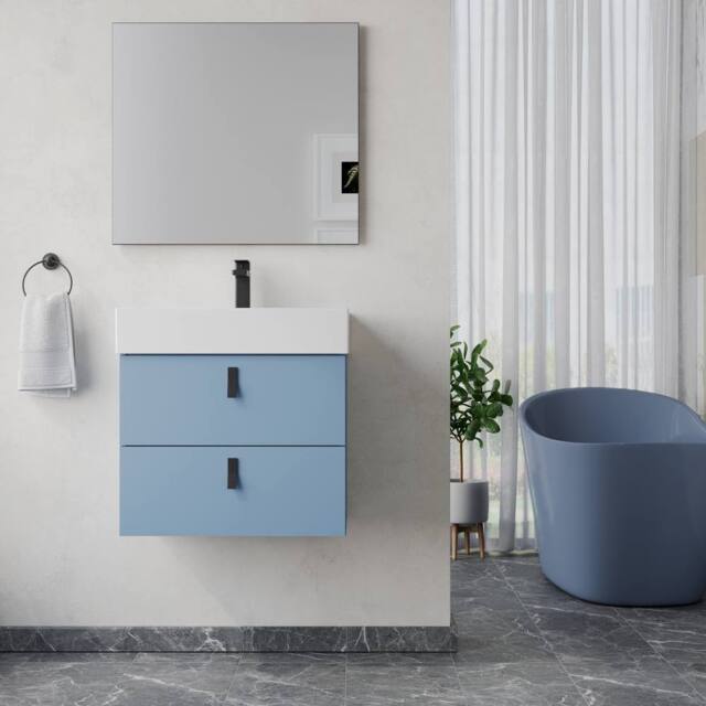 Banyetti Invicta 600mm Wall Hung Vanity with Veneto 1 Tap Hole Basin - Powder Blue - image 1