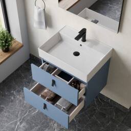 Banyetti Invicta 600mm Wall Hung Vanity with Veneto 1 Tap Hole Basin - Powder Blue - thumbnail 2